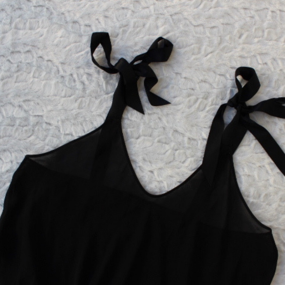 VICTORIAS SECRET BLACK LINGERIE BOW SHOULDER SLIP